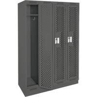 Clean Line Lockers, Bank of 4, 48" x 15" x 76", Steel, Charcoal, Rivet (Assembled), Perforated Moffatt Supply & Specialties