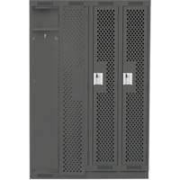 Clean Line Lockers, Bank of 4, 48" x 15" x 76", Steel, Charcoal, Rivet (Assembled), Perforated Moffatt Supply & Specialties