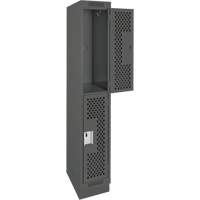 Clean Line Lockers, 2 -tier, 12" x 18" x 76", Steel, Charcoal, Rivet (Assembled), Perforated Moffatt Supply & Specialties