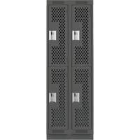 Clean Line Lockers, 2 -tier, Bank of 2, 24" x 12" x 76", Steel, Charcoal, Rivet (Assembled), Perforated Moffatt Supply & Specialties