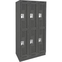Clean Line Lockers, 2 -tier, Bank of 3, 36" x 18" x 76", Steel, Charcoal, Rivet (Assembled), Perforated Moffatt Supply & Specialties
