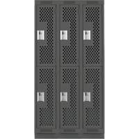 Clean Line Lockers, 2 -tier, Bank of 3, 36" x 18" x 76", Steel, Charcoal, Rivet (Assembled), Perforated Moffatt Supply & Specialties