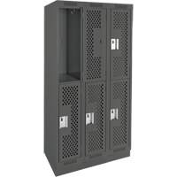 Clean Line Lockers, 2 -tier, Bank of 3, 36" x 18" x 76", Steel, Charcoal, Rivet (Assembled), Perforated Moffatt Supply & Specialties