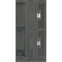 Clean Line Lockers, 2 -tier, Bank of 3, 36" x 18" x 76", Steel, Charcoal, Rivet (Assembled), Perforated Moffatt Supply & Specialties