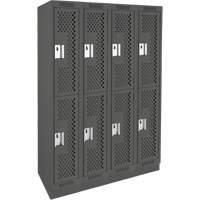Clean Line Lockers, 2 -tier, Bank of 4, 48" x 18" x 76", Steel, Charcoal, Rivet (Assembled), Perforated Moffatt Supply & Specialties