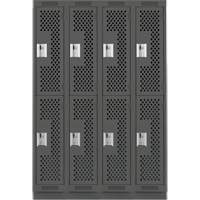 Clean Line Lockers, 2 -tier, Bank of 4, 48" x 18" x 76", Steel, Charcoal, Rivet (Assembled), Perforated Moffatt Supply & Specialties