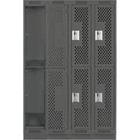 Clean Line Lockers, 2 -tier, Bank of 4, 48" x 18" x 76", Steel, Charcoal, Rivet (Assembled), Perforated Moffatt Supply & Specialties