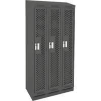 Clean Line Lockers, Bank of 3, 36" x 18" x 82", Steel, Charcoal, Rivet (Assembled), Perforated Moffatt Supply & Specialties