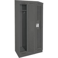 Clean Line Lockers, Bank of 3, 36" x 18" x 82", Steel, Charcoal, Rivet (Assembled), Perforated Moffatt Supply & Specialties