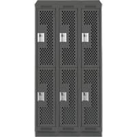 Clean Line Lockers, 2 -tier, Bank of 3, 36" x 12" x 82", Steel, Charcoal, Rivet (Assembled), Perforated Moffatt Supply & Specialties