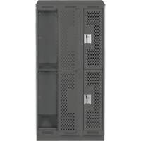 Clean Line Lockers, 2 -tier, Bank of 3, 36" x 12" x 82", Steel, Charcoal, Rivet (Assembled), Perforated Moffatt Supply & Specialties