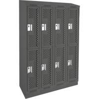 Clean Line Lockers, 2 -tier, Bank of 4, 48" x 12" x 82", Steel, Charcoal, Rivet (Assembled), Perforated Moffatt Supply & Specialties