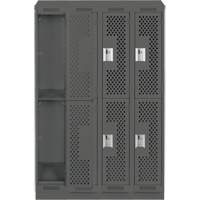 Clean Line Lockers, 2 -tier, Bank of 4, 48" x 12" x 82", Steel, Charcoal, Rivet (Assembled), Perforated Moffatt Supply & Specialties
