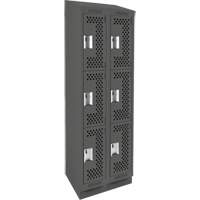 Clean Line Lockers, 3 -tier, Bank of 2, 24" x 18" x 82", Steel, Charcoal, Rivet (Assembled), Perforated Moffatt Supply & Specialties