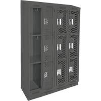 Clean Line Lockers, 3 -tier, Bank of 4, 48" x 18" x 82", Steel, Charcoal, Rivet (Assembled), Perforated Moffatt Supply & Specialties