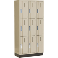 Concorde Heavy-Duty Lockers, 3 -tier, Bank of 3, 36" x 18" x 76", Steel, Beige, Welded (Assembled) Moffatt Supply & Specialties
