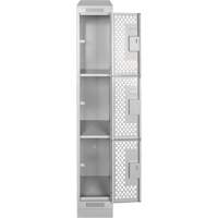 Clean Line Lockers, 3 -tier, 12" x 12" x 72", Steel, Grey, Rivet (Assembled), Perforated Moffatt Supply & Specialties