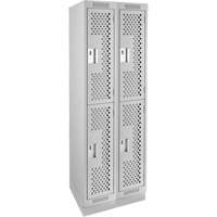 Clean Line Lockers, 2 -tier, Bank of 2, 24" x 12" x 76", Steel, Grey, Rivet (Assembled), Perforated Moffatt Supply & Specialties