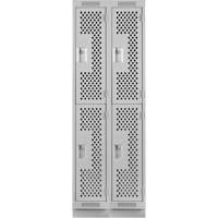Clean Line Lockers, 2 -tier, Bank of 2, 24" x 12" x 76", Steel, Grey, Rivet (Assembled), Perforated Moffatt Supply & Specialties