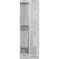 Clean Line Lockers, 2 -tier, Bank of 2, 24" x 12" x 76", Steel, Grey, Rivet (Assembled), Perforated Moffatt Supply & Specialties