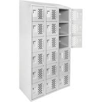 Assembled Lockerettes Clean Line Perforated Economy Lockers, 6 -tier, Bank of 3, 18" x 72" x 12", Steel Moffatt Supply & Specialties