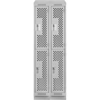 Clean Line Lockers, 2 -tier, Bank of 2, 24" x 12" x 82", Steel, Grey, Rivet (Assembled), Perforated Moffatt Supply & Specialties