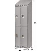 Lockers, 2 -tier, Bank of 2, 24" x 18" x 82", Steel, Grey, Knocked Down Moffatt Supply & Specialties