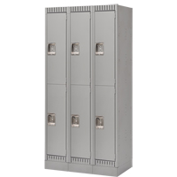 Lockers, 2 -tier, Bank of 3, 36" x 18" x 76", Steel, Grey, Knocked Down Moffatt Supply & Specialties