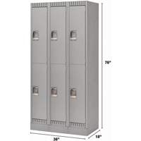 Lockers, 2 -tier, Bank of 3, 36" x 18" x 76", Steel, Grey, Knocked Down Moffatt Supply & Specialties