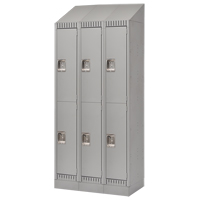 Lockers, 2 -tier, Bank of 3, 36" x 18" x 86", Steel, Grey, Knocked Down Moffatt Supply & Specialties