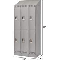 Lockers, 2 -tier, Bank of 3, 36" x 18" x 86", Steel, Grey, Knocked Down Moffatt Supply & Specialties