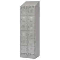 Lockers, 6 -tier, Bank of 2, 24" x 18" x 86", Steel, Grey, Knocked Down Moffatt Supply & Specialties