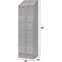 Lockers, 6 -tier, Bank of 2, 24" x 18" x 86", Steel, Grey, Knocked Down Moffatt Supply & Specialties