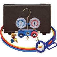 Automotive R134A 2-Way Manifold Gauge Set with 3-In-1 Side Mount Can Tap Valve Moffatt Supply & Specialties