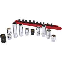 Chrome Finish Socket Set with Rail, 10 Pieces, 1/4"/3/8" Drive Size Moffatt Supply & Specialties