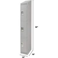 Lockers, 3 -tier, 12" x 18" x 82", Steel, Grey, Knocked Down Moffatt Supply & Specialties