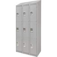 Lockers, 3 -tier, Bank of 3, 36" x 18" x 82", Steel, Grey, Knocked Down Moffatt Supply & Specialties