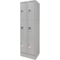 Lockers, 3 -tier, Bank of 2, 24" x 18" x 76", Steel, Grey, Knocked Down Moffatt Supply & Specialties