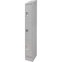Lockers, 3 -tier, 12" x 18" x 86", Steel, Grey, Knocked Down Moffatt Supply & Specialties