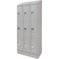 Lockers, 3 -tier, Bank of 3, 36" x 18" x 86", Steel, Grey, Knocked Down Moffatt Supply & Specialties