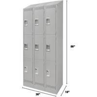 Lockers, 3 -tier, Bank of 3, 36" x 18" x 86", Steel, Grey, Knocked Down Moffatt Supply & Specialties