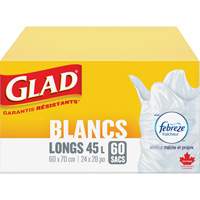 Sacs &agrave; ordures hauts 45 L avec Febreze, R&eacute;gulier, 24" la x 28" lo, Blanc Moffatt Supply & Specialties