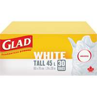 Tall 45L Unscented Garbage Bags, Regular, 24" W x 28" L, White Moffatt Supply & Specialties