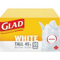 Tall 45L Unscented Garbage Bags, Regular, 24" W x 28" L, White Moffatt Supply & Specialties