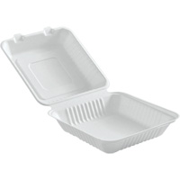 Compostable Hinged Food Containers, Bagasse, Square Moffatt Supply & Specialties
