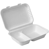Compostable Hinged Food Containers with Compartments, Bagasse, Rectangular Moffatt Supply & Specialties