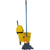 Ensemble professionnel de vadrouille et seau avec t&ecirc;te de vadrouille &agrave; bande blanche de 24 oz, Pression vers le bas, 8,75 gal. US (35 pintes), Jaune Moffatt Supply & Specialties