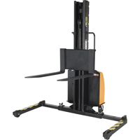Narrow Mast Powered Lift Stacker, Electric Operated, 1500 lbs. Capacity, 63" Max Lift Moffatt Supply & Specialties