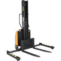 Narrow Mast Powered Lift Stacker, Electric Operated, 1500 lbs. Capacity, 63" Max Lift Moffatt Supply & Specialties