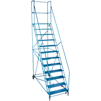 CSA-Certified Rolling Step Ladder with Locking Step, 12 Steps, 30" Step Width, 109" Platform Height, Steel Moffatt Supply & Specialties